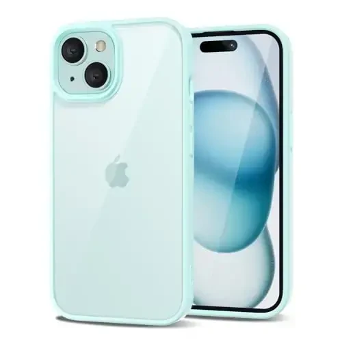 LoeoeL for iPhone 15 Plus Case Clear, Transparent Hybrid 15 Plus Phone Case [Hard Plastic & Soft Silicone Bumper] Acrylic Non Yellowing Thin Slim Protective Cover for Women, Teal 