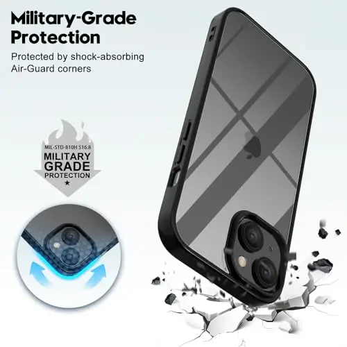 LoeoeL for iPhone 15 Plus Case Clear, Transparent Hybrid 15 Plus Phone Case [Hard Plastic & Soft Silicone Bumper] Acrylic Non Yellowing Thin Slim Protective Cover for Women, Black - 5