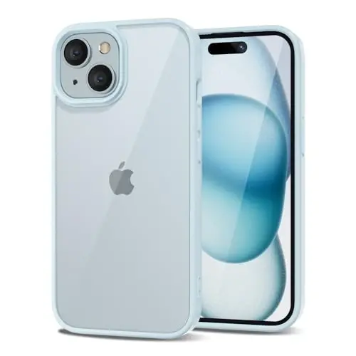 LoeoeL for iPhone 15 Plus Case Clear, Transparent Hybrid 15 Plus Phone Case [Hard Plastic & Soft Silicone Bumper] Acrylic Non Yellowing Thin Slim Protective Cover for Women, Light Blue 