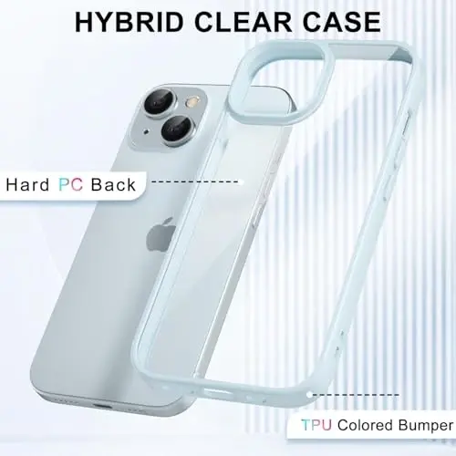 iPhone 15 Plus için LoeoeL Kılıfı Şeffaf, Transparan Hibrit 15 Plus Telefon Kılıfı [Sert Plastik & Yumuşak Silikon Tampon] Akrilik Sararmayan İnce Koruyucu Kadınlar için Kılıf, Açık Mavi - 3