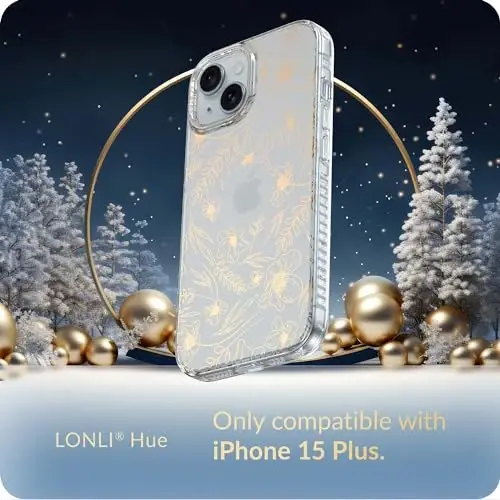 LONLI Hue Case for iPhone 15 Plus - [360° Shock-Absorbent Bumper] - [Cute and Unique Phone Cover for Girls and Women] - Gold Floral - 2