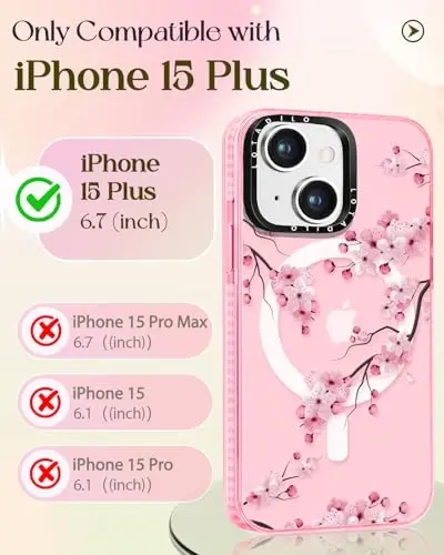 Lotadilo for iPhone 15 Plus Case for Women - Girls Kawaii Design Compatible with Magsafe Magnetic Ring Holder Stand Peach Blossom Phone Covers Aesthetic Girly TPU Funda for 15 Plus - LOTADILO (1)