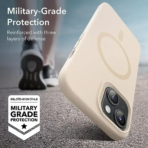 ESR for iPhone 15 Plus Case with MagSafe, Supports Magnetic Charging, Slim Liquid Silicone Case, Shock Absorbing, Screen and Camera Protection, Cloud Series, Light Tan - 4