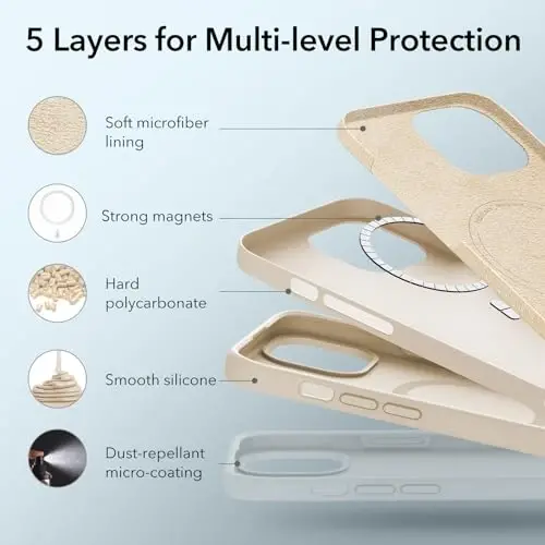 ESR for iPhone 15 Plus Case with MagSafe, Supports Magnetic Charging, Slim Liquid Silicone Case, Shock Absorbing, Screen and Camera Protection, Cloud Series, Light Tan - 5