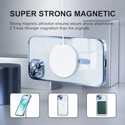 Misea Magnetic for iPhone 15 Plus Case Compatible with MagSafe [Never Yellowing] [Military Grade Drop Protection] Full Camera Lens Protector Plating Soft Clear Phone Case for Women, Sierra Blue - 5