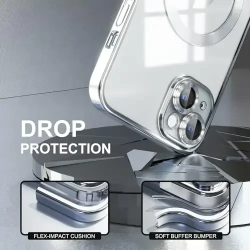 Misea Magnetic for iPhone 15 Plus Case Compatible with MagSafe [Never Yellowing] [Military Grade Drop Protection] Full Camera Lens Protector Plating Soft Clear Phone Case for Women, Silver - 4