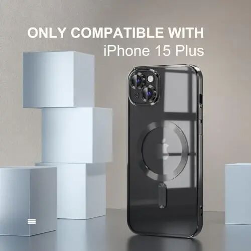 Misea Magnetic for iPhone 15 Plus Case Compatible with MagSafe Black | [Never Yellowing] [Military Drop Protection] Full Camera Lens Protector Plating Soft Clear Phone Case for Women, Black - MISEA (1)