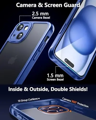NINDOO for iPhone 15 Plus Case,[Full Camera Protection] with 2X Screen Protectors,Matte Protective and Non-Slip Slim Shockproof Men Women Phone Cover.(Blue) - 2