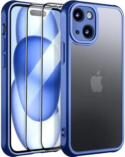NINDOO for iPhone 15 Plus Case,[Full Camera Protection] with 2X Screen Protectors,Matte Protective and Non-Slip Slim Shockproof Men Women Phone Cover.(Blue) 