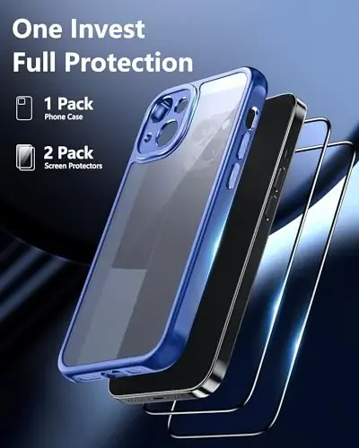 NINDOO for iPhone 15 Plus Case,[Full Camera Protection] with 2X Screen Protectors,Matte Protective and Non-Slip Slim Shockproof Men Women Phone Cover.(Blue) - 4