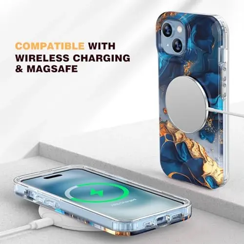 Diaclara Designed for iPhone 15 Plus Case 6.7 Inch, Full Body Rugged Case with Built-in Touch Sensitive Anti-Scratch Screen Protector + Glass Camera Lens Protector for iPhone 15 Plus,Water Blue - 4