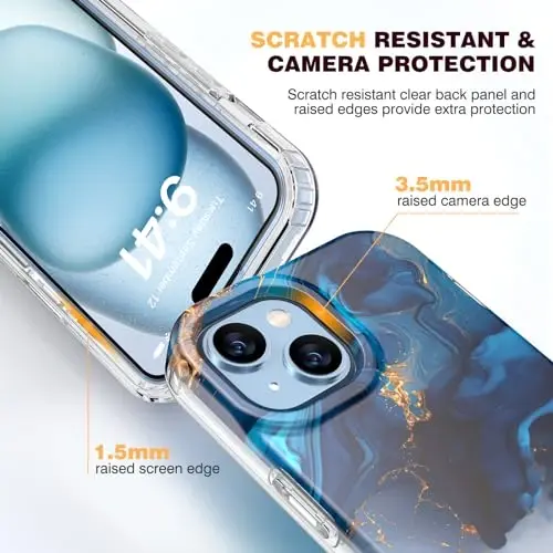 Diaclara Designed for iPhone 15 Plus Case 6.7 Inch, Full Body Rugged Case with Built-in Touch Sensitive Anti-Scratch Screen Protector + Glass Camera Lens Protector for iPhone 15 Plus,Water Blue - 5
