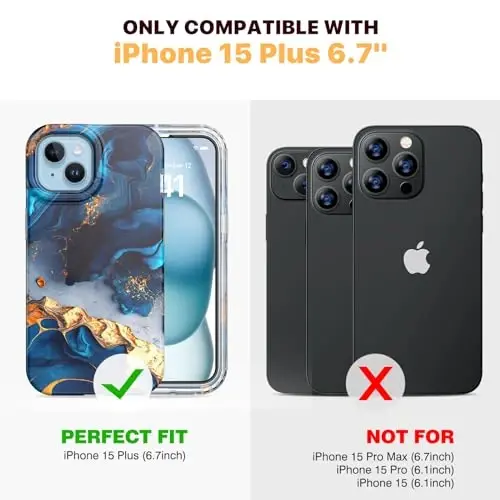Diaclara Designed for iPhone 15 Plus Case 6.7 Inch, Full Body Rugged Case with Built-in Touch Sensitive Anti-Scratch Screen Protector + Glass Camera Lens Protector for iPhone 15 Plus,Water Blue - 6