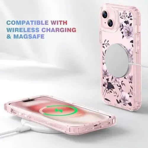 Diaclara Designed for iPhone 15 Plus Case 6.7 Inch Clear Floral Design,Full Body 360 Case w/Built-in Screen Protector+9H Glass Camera Lens Protector (Clear Flower) - 6