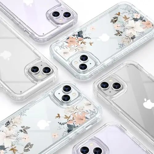 Diaclara Designed for iPhone 15 Plus Clear Flower Butterfly Phone Case 6.7’’, Full Body Rugged Cover w/Built-in Screen Protector+ GlassCamera Lens Protector(Butterfly) - 7