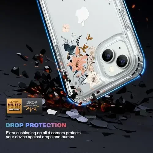 Diaclara Designed for iPhone 15 Plus Clear Flower Butterfly Phone Case 6.7’’, Full Body Rugged Cover w/Built-in Screen Protector+ GlassCamera Lens Protector(Butterfly) - 3