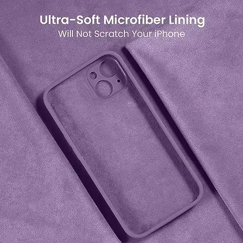 FireNova Designed for iPhone 15 Plus Case, Silicone [Camera Protection] Case with [2 Screen Protectors], Soft Anti-Scratch Microfiber Lining Inside, 6.7 inch, Light Purple - 5