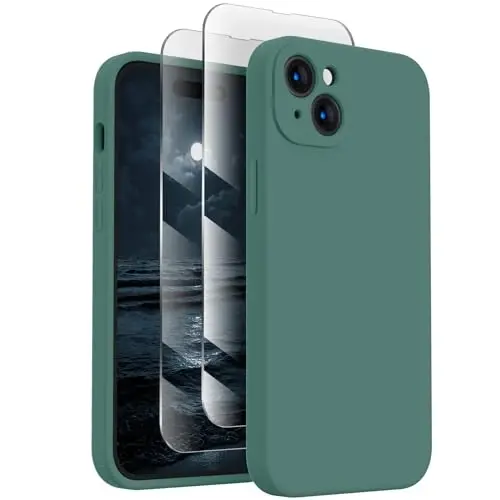 FireNova Designed for iPhone 15 Plus Case, Silicone [Camera Protection] Case with [2 Screen Protectors], Soft Anti-Scratch Microfiber Lining Inside, 6.7 inch, Midnight Green - 1