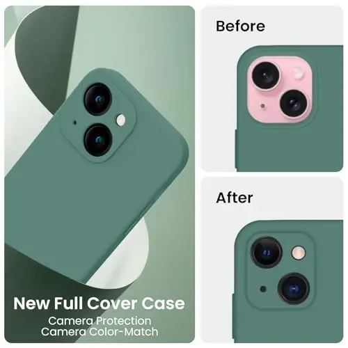 FireNova Designed for iPhone 15 Plus Case, Silicone [Camera Protection] Case with [2 Screen Protectors], Soft Anti-Scratch Microfiber Lining Inside, 6.7 inch, Midnight Green - 3