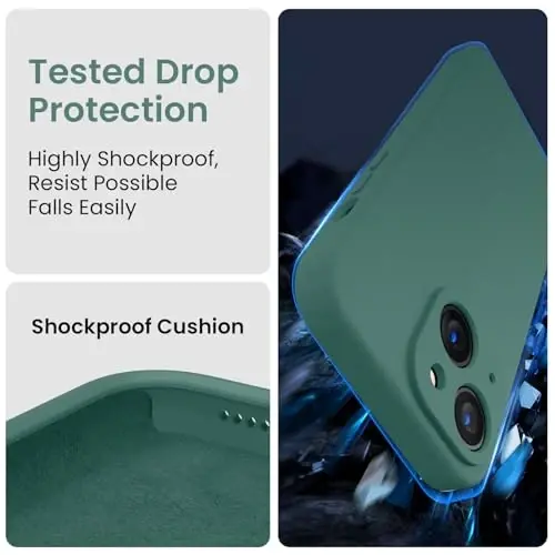 FireNova Designed for iPhone 15 Plus Case, Silicone [Camera Protection] Case with [2 Screen Protectors], Soft Anti-Scratch Microfiber Lining Inside, 6.7 inch, Midnight Green - 4