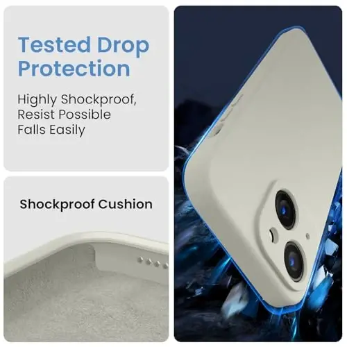 FireNova Designed for iPhone 15 Plus Case, Silicone [Camera Protection] Case with [2 Screen Protectors], Soft Anti-Scratch Microfiber Lining Inside, 6.7 inch, Stone - 4