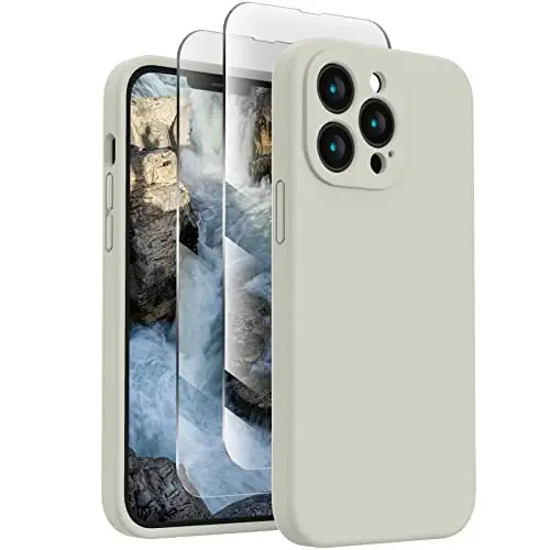 FireNova Designed for iPhone 15 Plus Case, Silicone [Camera Protection] Case with [2 Screen Protectors], Soft Anti-Scratch Microfiber Lining Inside, 6.7 inch, Stone 