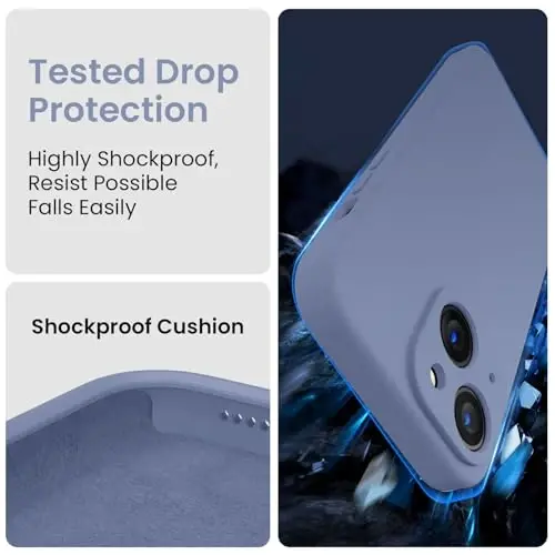 FireNova Designed for iPhone 15 Plus Case, Silicone [Camera Protection] Case with [2 Screen Protectors], Soft Anti-Scratch Microfiber Lining Inside, 6.7 inch, Lavender Gray - 4