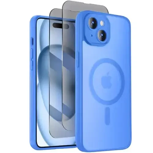 Symcele Designed for iPhone 15 Plus Case, Compatible with MagSafe, with Privacy Screen Protectors X2, [Camera Protection] [15FT Military Drop Protection] Shockproof Phone Case, 6.7