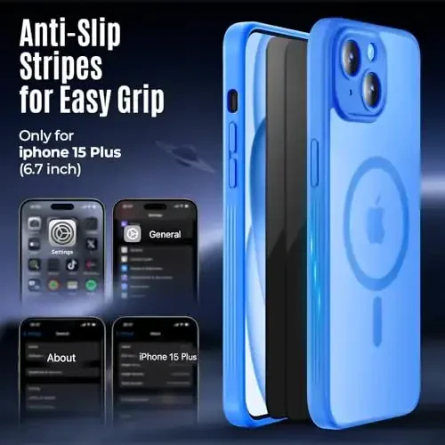 Symcele Designed for iPhone 15 Plus Case, Compatible with MagSafe, with Privacy Screen Protectors X2, [Camera Protection] [15FT Military Drop Protection] Shockproof Phone Case, 6.7