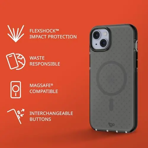 Tech21 Evo Check case for iPhone 15 Plus - Compatible with MagSafe - Impact Protection Case - Smokey/Black - 6