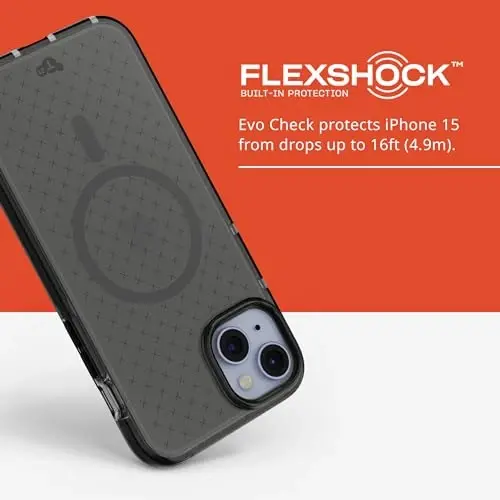 Tech21 Evo Check case for iPhone 15 Plus - Compatible with MagSafe - Impact Protection Case - Smokey/Black - 7