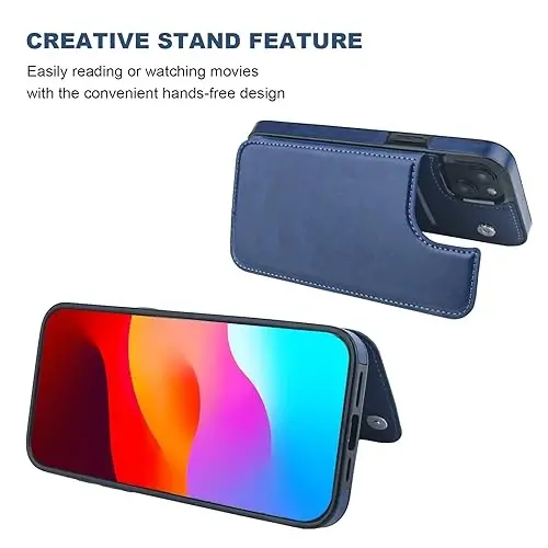 ONETOP Compatible with iPhone 15 Plus Wallet Case with Card Holder, PU Leather Kickstand Card Slots Case, Double Magnetic Clasp and Durable Shockproof Cover 6.7 Inch (Blue) - 9