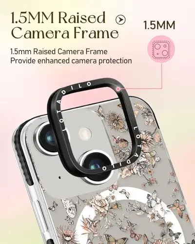 Lotadilo for iPhone 15 Plus Case for Women - Girls Kawaii Design Compatible with Magsafe Magnetic Ring Holder Stand Butterfly Plants Phone Covers Aesthetic Girly TPU Funda for 15 Plus - 3
