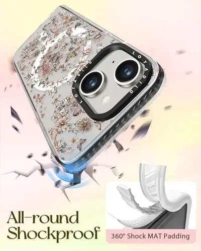 Lotadilo for iPhone 15 Plus Case for Women - Girls Kawaii Design Compatible with Magsafe Magnetic Ring Holder Stand Butterfly Plants Phone Covers Aesthetic Girly TPU Funda for 15 Plus - 6