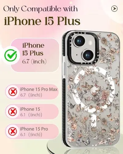 Lotadilo for iPhone 15 Plus Case for Women - Girls Kawaii Design Compatible with Magsafe Magnetic Ring Holder Stand Butterfly Plants Phone Covers Aesthetic Girly TPU Funda for 15 Plus - LOTADILO (1)