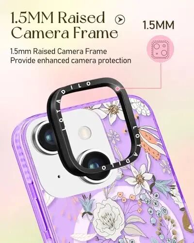 iPhone 15 Plus Kadınlar için Lotadilo Kılıfı - Kız Çocuk Kawaii Tasarımı Magsafe Manyetik Halka Tutucu Stand Mor Çiçekli Telefon Kapakları Estetik Kız TPU Funda 15 Plus için - 3