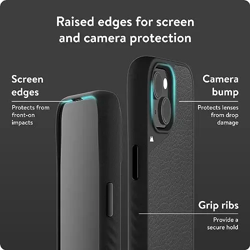 iPhone 15 Plus Kılıf için Mous MagSafe Uyumlu - Limitless 5.0 - Siyah Deri - Koruyucu iPhone 15 Plus Kılıfı - Darbeye Dayanıklı Telefon Kapağı - 4