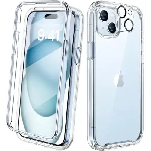 Diaclara Designed for iPhone 15 Plus Case 6.7'', Full Body Rugged Case w/Built-in Touch Sensitive Anti-Scratch Screen Protector+9H Glass Camera Lens Protector, Clear 