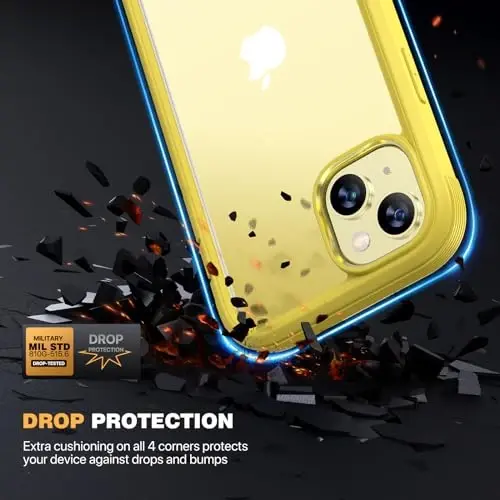 Diaclara Designed for iPhone 15 Plus Case 6.7'', Full-Body Clear Bumper Case with Built-in Screen Protector, 360 Protective Rugged Cover+Tempered Glass Camera Lens Protector,Yellow - 3