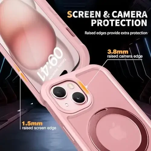 Diaclara Designed for iPhone 15 Plus Case 6.7'', Translucent Matte Back Slim Shockproof Full Body Rugged Case w/Built-in Screen Protector+Ring Stand,Black - 6