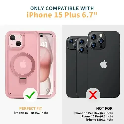 Diaclara Designed for iPhone 15 Plus Case 6.7'', Translucent Matte Back Slim Shockproof Full Body Rugged Case w/Built-in Screen Protector+Ring Stand,Black - 7