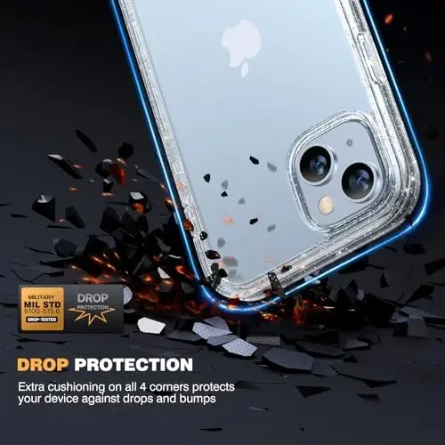 Diaclara Designed for iPhone 15 Plus Case 6.7'', Full Body Rugged Case w/Built-in Touch Sensitive Anti-Scratch Screen Protector+9H Glass Camera Lens Protector, Clear Glitter - 3