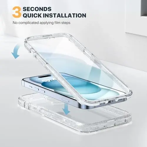 Diaclara Designed for iPhone 15 Plus Case 6.7'', Full Body Rugged Case w/Built-in Touch Sensitive Anti-Scratch Screen Protector+9H Glass Camera Lens Protector, Clear Glitter - 6