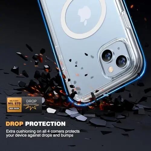 Diaclara Designed for iPhone 15 Plus Case 6.7'', [Compatible with MagSafe] Full Body Rugged Magnetic Case w/Built-in Screen Protector+Glass Camera Lens Protector,Clear-Magnetic - 3