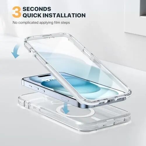 Diaclara Designed for iPhone 15 Plus Case 6.7'', [Compatible with MagSafe] Full Body Rugged Magnetic Case w/Built-in Screen Protector+Glass Camera Lens Protector,Clear-Magnetic - 6
