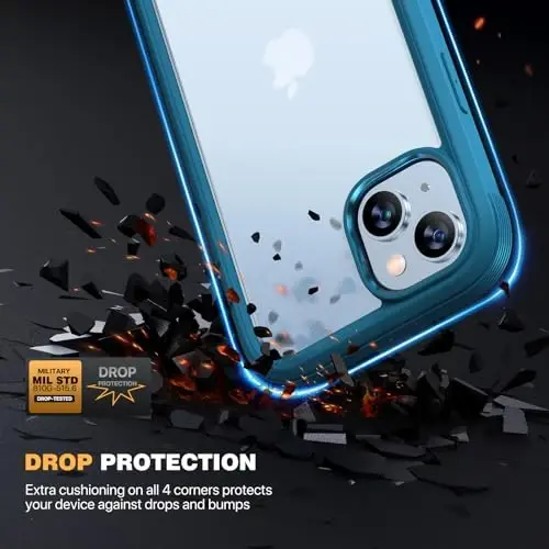 Diaclara Designed for iPhone 15 Plus Case 6.7 Inch,Full Body Rugged Clear Bumper Case w/Built-in Touch Sensitive Anti-Scratch Screen Protector+9H Tempered Glass Camera Lens Protector,Sea Blue - 3