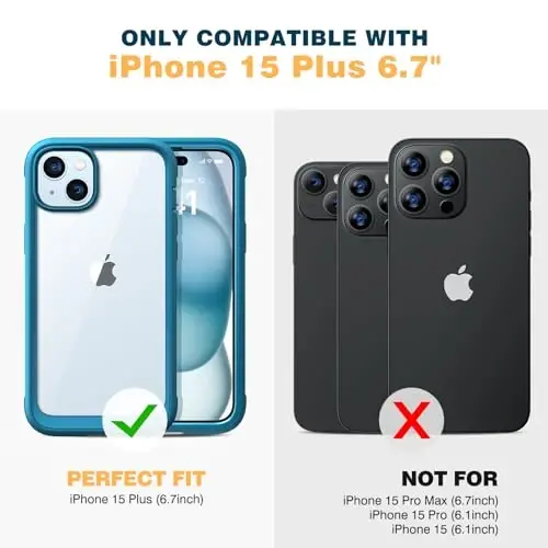 Diaclara Designed for iPhone 15 Plus Case 6.7 Inch,Full Body Rugged Clear Bumper Case w/Built-in Touch Sensitive Anti-Scratch Screen Protector+9H Tempered Glass Camera Lens Protector,Sea Blue - 6