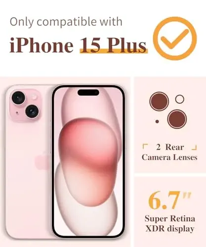 iPhone 15 Plus Kılıfı, Ekran Koruyucu ve Kamera Lensi Koruyuculu, [Sararma Yapmaz] Kadınlar için Çiçek Desenli Şeffaf Darbeye Dayanıklı Yumuşak Telefon Kılıfı, 6.7