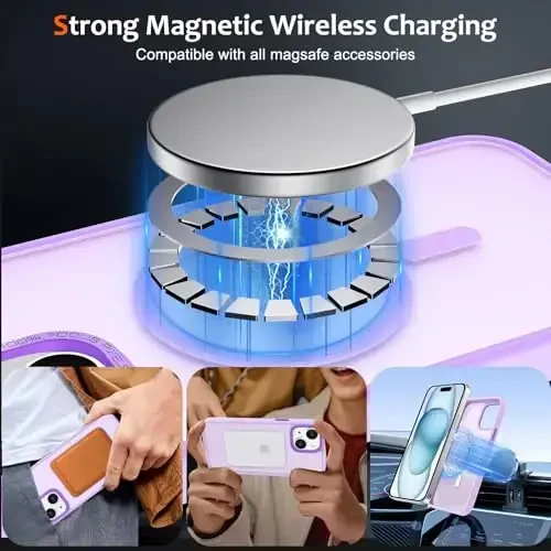 Anuck Case for iPhone 15 Plus Case Magnetic Phone Case Compatible with MagSafe, Soft TPU Bumper Hard Translucent Matte Back Slim Fit Shockproof Protective Cover for Men Women Girls - Light Purple - 2