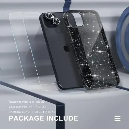 Choiche Compatible for iPhone 15 Plus Case Women Phone Case, Cute Bling Sparkly, Military Grade Drop Protection, 2 Diamond Camera Lens Covers, 2 Tempered Glass Protectors, 6.7 inch (Glitter Black) - 7